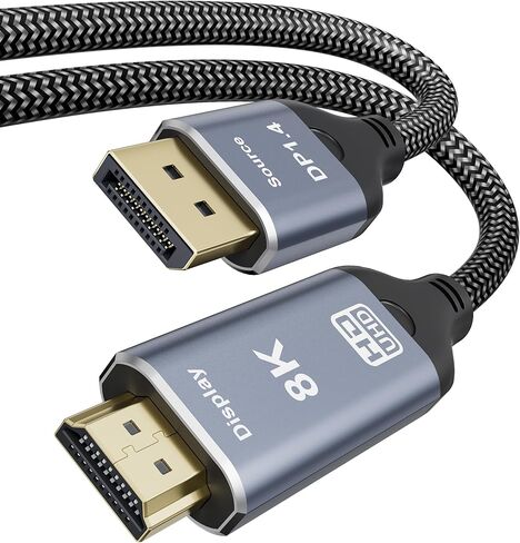 8K DisplayPort to HDMI 2.1 Cable 6.6FT 8K@60Hz 4K@120Hz Uni-Directional DP (Source) to HDMI (Display) Braided Cord DP to HDMI Compatible with PC, Dell, AMD, Lenovo, Monitor, HP in Saudi Arabia