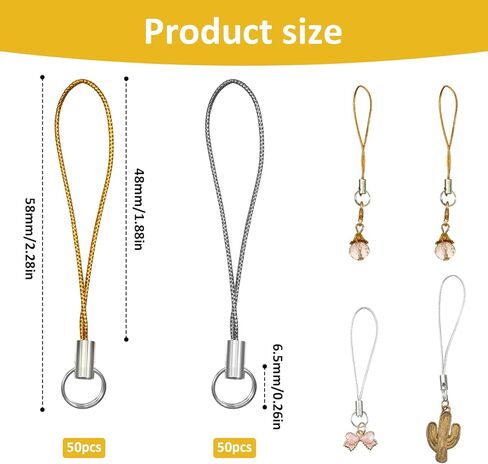 100 Pcs Phone Charm Strap with Split Ring, 58 mm Keychain String Split Ring Cords Polyester Lanyard String for Cellphone Charm USB Drive MP3 Keychain DIY Decorations in Saudi Arabia
