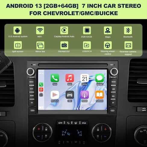2GB+64GB Car Stereo for Chevy Silverado Tahoe GMC Sierra Yukon 2007-2013, Android 13 7Inch Radio Upgrade Replacement Touchscreen with CarPlay/Android Auto/GPS/FM/AM/BackCamera/29 Theme UIs in Saudi Arabia