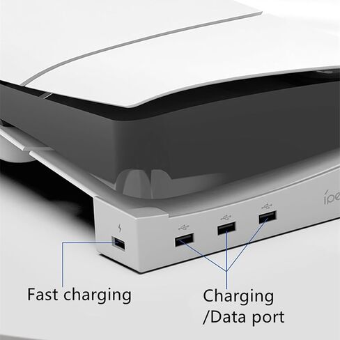 حامل حامل مزود بـ 4 منافذ USB Hub وحامل أفقي مطور للشحن السريع مناسب لوحدة التحكم PS5 Slim in Kuwait