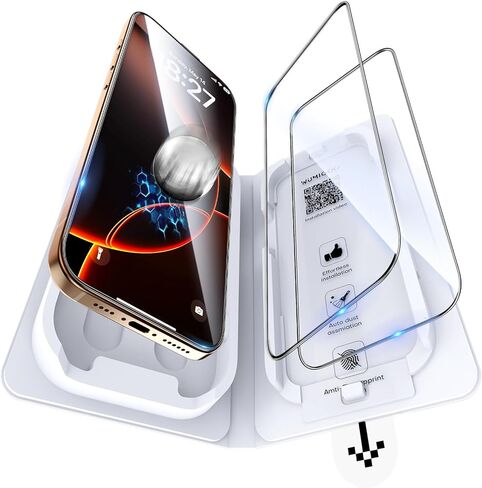 واقي شاشة زجاجي 9H+ لهاتف iPhone 16 Pro Max، زجاج مقسى عالي الدقة مقاوم للكسر بدرجة عسكرية، خالٍ من الفقاعات، صديق للحافظة (تركيب بسحب واحد) - عبوة من قطعتين in Kuwait