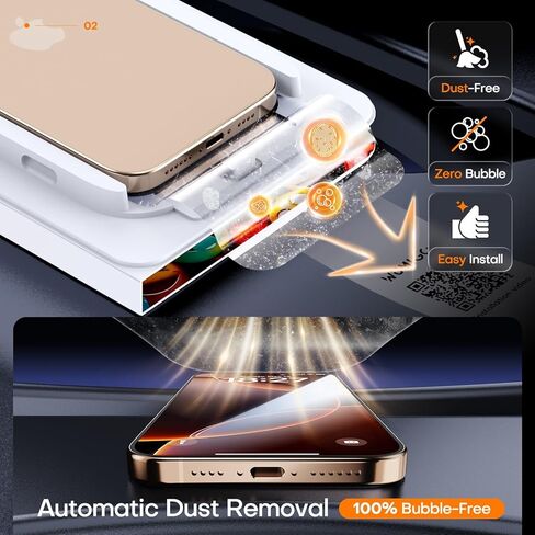 واقي شاشة زجاجي 9H+ لهاتف iPhone 16 Pro Max، زجاج مقسى عالي الدقة مقاوم للكسر بدرجة عسكرية، خالٍ من الفقاعات، صديق للحافظة (تركيب بسحب واحد) - عبوة من قطعتين in Kuwait