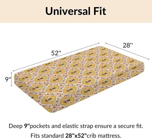 ملاءات سرير الأطفال من Vintage Bees Boho Floral، ملاءة سرير أطفال صفراء على شكل زهور الربيع، غطاء مرتبة سرير مناسب للحديقة الطبيعية لسرير الأطفال القياسي وفراش الأطفال الصغار مقاس 28 بوصة × 52 بوصة in Kuwait