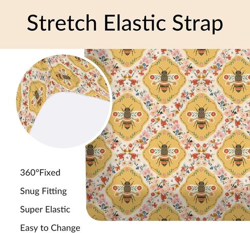 ملاءات سرير الأطفال من Vintage Bees Boho Floral، ملاءة سرير أطفال صفراء على شكل زهور الربيع، غطاء مرتبة سرير مناسب للحديقة الطبيعية لسرير الأطفال القياسي وفراش الأطفال الصغار مقاس 28 بوصة × 52 بوصة in Kuwait