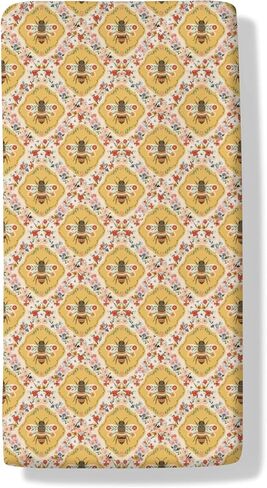 Vintage Bees Boho Floral Baby Crib Sheets Yellow Bees Flowers Spring Baby Sheet Nature Garden Fitted Crib Mattress Cover for Standard Crib and Toddler Mattress 28"x52" in Saudi Arabia