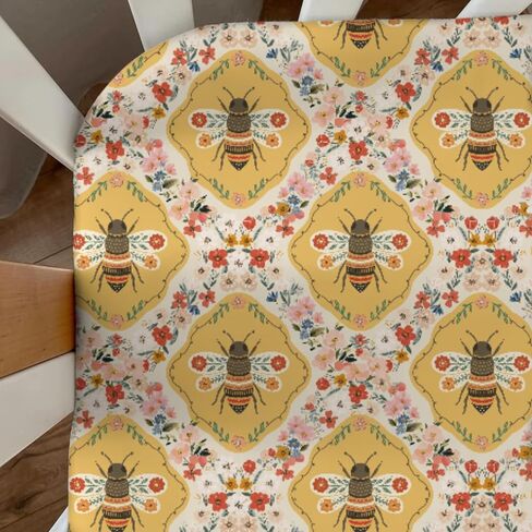 ملاءات سرير الأطفال من Vintage Bees Boho Floral، ملاءة سرير أطفال صفراء على شكل زهور الربيع، غطاء مرتبة سرير مناسب للحديقة الطبيعية لسرير الأطفال القياسي وفراش الأطفال الصغار مقاس 28 بوصة × 52 بوصة in Kuwait