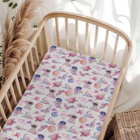 Watercolor Outer Space Baby Crib Sheets for Boy Girl 52x28Inch Cute Astronaut Rocket Planet Moon Soft Snug Fitted Crib Mattress Cover Pastel Cosmos Baby Sheet for Standard Crib & Toddler Mattress Pink in Saudi Arabia