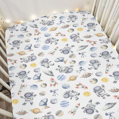 Watercolor Outer Space Baby Crib Sheets for Boy Girl 52x28Inch Cute Astronaut Rocket Planet Moon Soft Snug Fitted Crib Mattress Cover Pastel Cosmos Baby Sheet for Standard Crib & Toddler Mattress Pink in Saudi Arabia