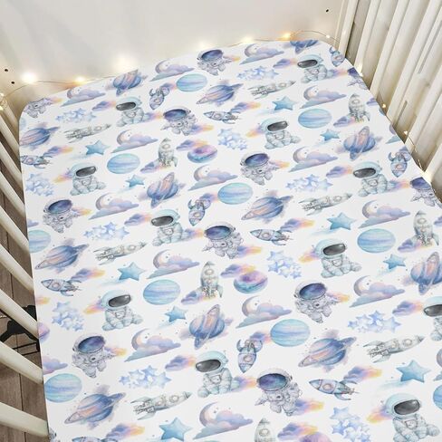 Watercolor Outer Space Baby Crib Sheets for Boy Girl 52x28Inch Cute Astronaut Rocket Planet Moon Soft Snug Fitted Crib Mattress Cover Pastel Cosmos Baby Sheet for Standard Crib & Toddler Mattress Pink in Saudi Arabia