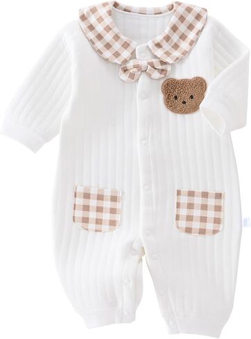Boy Cotton Romper with Bowtie,Newborn Long Sleeve Unisex Bear Onesie,Baby Boy & Girl Warm Clothes in Kuwait