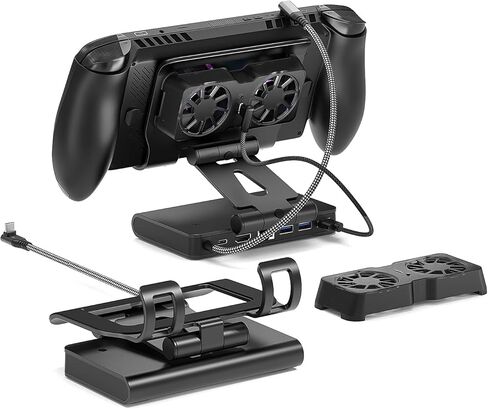 Detachable Magnetic Dual Cooling Fan Dock & Stand for ROG Xbox Ally X/Ally X/Ally/Switch2/Steam Deck/Legion Go/Go S/MSI Claw, USB A Gaming Hub, HDMI 4K, PD100 Charging in Saudi Arabia