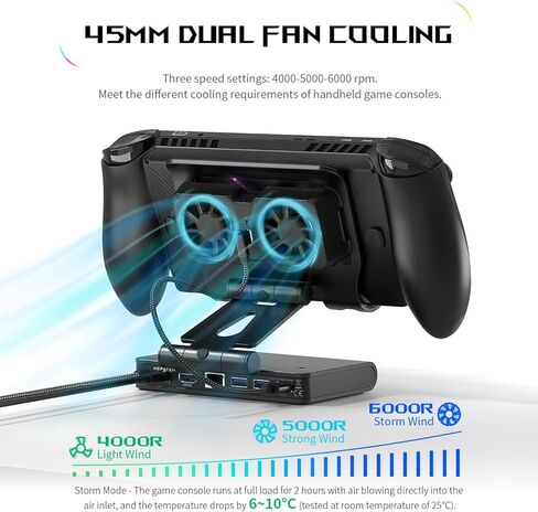 Detachable Magnetic Dual Cooling Fan Dock & Stand for ROG Xbox Ally X/Ally X/Ally/Switch2/Steam Deck/Legion Go/Go S/MSI Claw, USB A Gaming Hub, HDMI 4K, PD100 Charging in Saudi Arabia