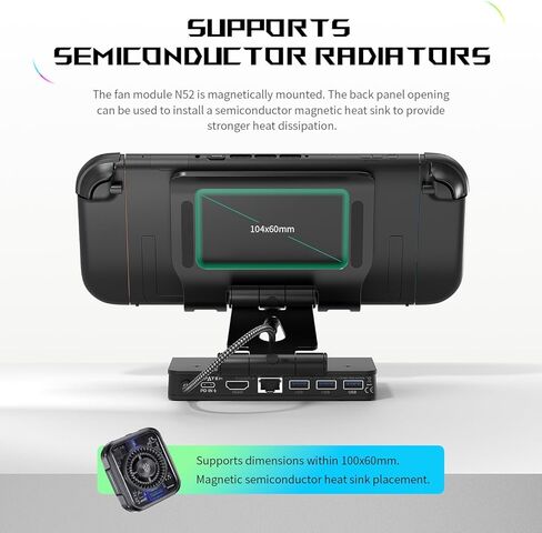 Detachable Magnetic Dual Cooling Fan Dock & Stand for ROG Xbox Ally X/Ally X/Ally/Switch2/Steam Deck/Legion Go/Go S/MSI Claw, USB A Gaming Hub, HDMI 4K, PD100 Charging in Saudi Arabia