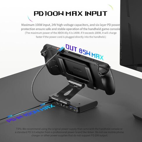 Detachable Magnetic Dual Cooling Fan Dock & Stand for ROG Xbox Ally X/Ally X/Ally/Switch2/Steam Deck/Legion Go/Go S/MSI Claw, USB A Gaming Hub, HDMI 4K, PD100 Charging in Saudi Arabia