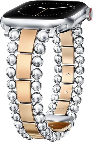 TOYOUTHS Beaded Bracelet Compatible with Apple Watch Bands 38/40/41/42/44/45/46/49mm Women, Dressy Fancy Stainless Steel Metal Elegant Jewelry Strap for iWatch Series 11 10 9 8 7 6 5 4 Ultra/SE 3 2 1 in Saudi Arabia