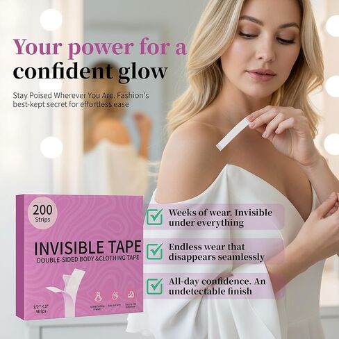 200 Strips Fashion Double Sided Tape for Clothes - Hypoallergenic Dress Tape Fabric to Skin,Skin-Friendly Body Tape & Clothing Tape in Kuwait