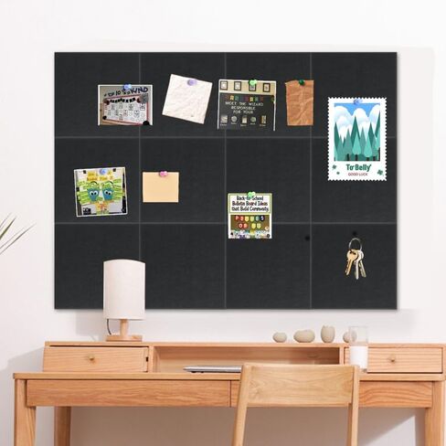 12-Piece White Felt Wall Panels 48×36", Damage-Free Bulletin Board Set with 100 Adhesive Pads & 35 Pushpins, Cork Board Alternative for Home Office Classroom in Saudi Arabia