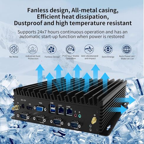 Fanless Mini PC, Intel Core i5-7200U, Windows 11 Pro/Linux, 8GB RAM, 256GB SSD, 6 COM Ports, Dual LAN, 4K HD, VGA, 24/7 Operation Mini Computer in Saudi Arabia