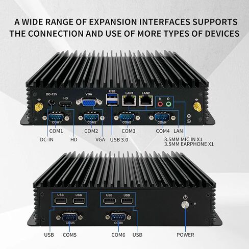 Fanless Mini PC, Intel Core i5-7200U, Windows 11 Pro/Linux, 8GB RAM, 256GB SSD, 6 COM Ports, Dual LAN, 4K HD, VGA, 24/7 Operation Mini Computer in Saudi Arabia