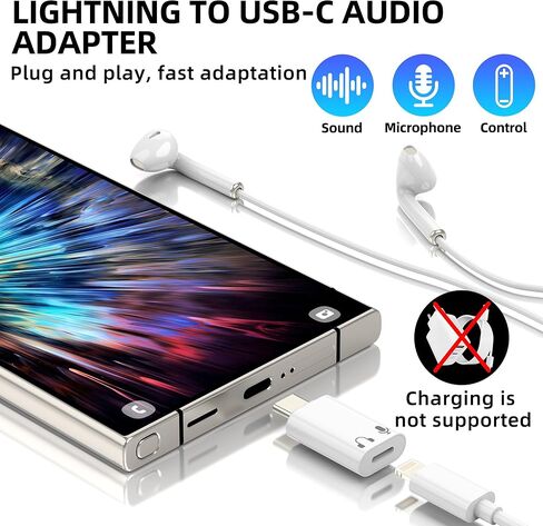 محول Lightning إلى USB C لهاتف Iphone17 16 15 Pro Max لسماعات Apple Audio أنثى ميكروفون الإضاءة من النوع C ذكر محول سماعة أذن كابل ميكروفون لسماعات Ipad Jack متوافق مع Samsung in Kuwait