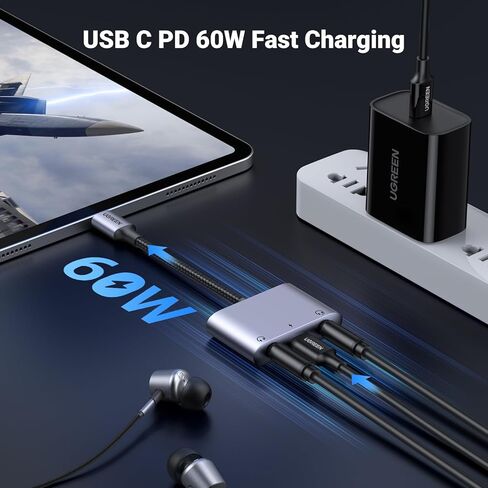 UGREEN USB C to 3.5mm Audio Adapter 3 in 1 Charger and Headphone Splitter USB C to Aux Dual Headphone Jack Bundle with Aux to USB C, Type C to 3.5mm Audio Jack Cable 6.6FT USB C to TRRS Headphone Car in Saudi Arabia