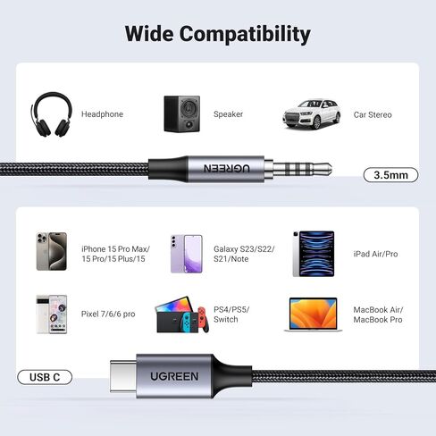 UGREEN USB C to 3.5mm Audio Adapter 3 in 1 Charger and Headphone Splitter USB C to Aux Dual Headphone Jack Bundle with Aux to USB C, Type C to 3.5mm Audio Jack Cable 6.6FT USB C to TRRS Headphone Car in Saudi Arabia