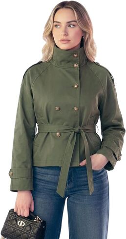 سترة نسائية بفتحة رقبة على شكل قمع، معطف واقٍ من المطر بحزام وخفيف الوزن، وسترات قصيرة مزدوجة الصدر، ملابس خريف غير رسمية in Kuwait