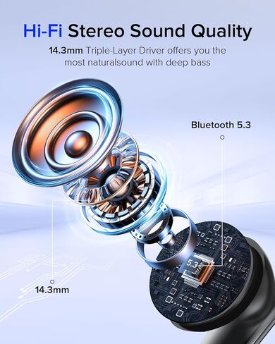 سماعات أذن لاسلكية، سماعات رأس بلوتوث 5.3، وسادات أذن بشاشة LED 48 ساعة، سماعات أذن بلوتوث مع ميكروفون لإلغاء الضوضاء، ستيريو هاي فاي، مقاومة للماء IP7، لهواتف الكمبيوتر المحمول باللون الأسود in Saudi Arabia