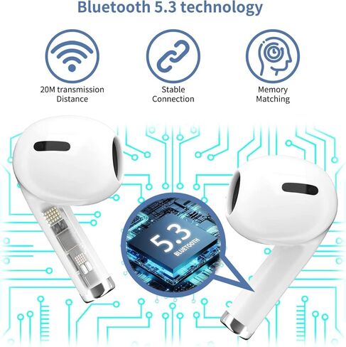 سماعات أذن لاسلكية، سماعات رأس بلوتوث، وسادات هوائية بخاصية إلغاء الضوضاء، وسادات أذن ثلاثية الأبعاد 4، وسائد أذن داخل الأذن مع سماعات أذن رياضية عميقة، وحقيبة شحن USB-C، لأجهزة Android/Samsung/Apple iPhone in Kuwait