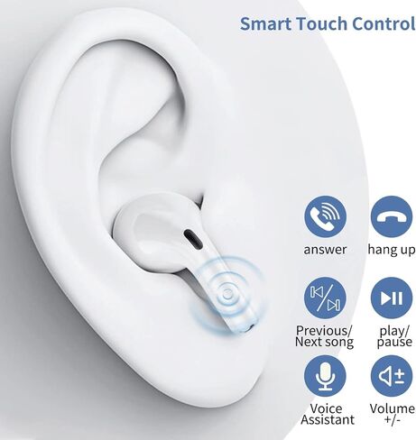 سماعات أذن لاسلكية، سماعات رأس بلوتوث، وسادات هوائية بخاصية إلغاء الضوضاء، وسادات أذن ثلاثية الأبعاد 4، وسائد أذن داخل الأذن مع سماعات أذن رياضية عميقة، وحقيبة شحن USB-C، لأجهزة Android/Samsung/Apple iPhone in Kuwait