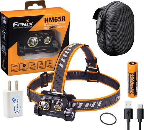 مصباح أمامي Fenix ​​HM65R USB قابل لإعادة الشحن مع حقيبة حمل APB-20، 1400 لومن، مقاوم للماء، ضوء كشاف مزدوج وإضاءة كاشفة، مزود بمقبس حائط USB in Saudi Arabia
