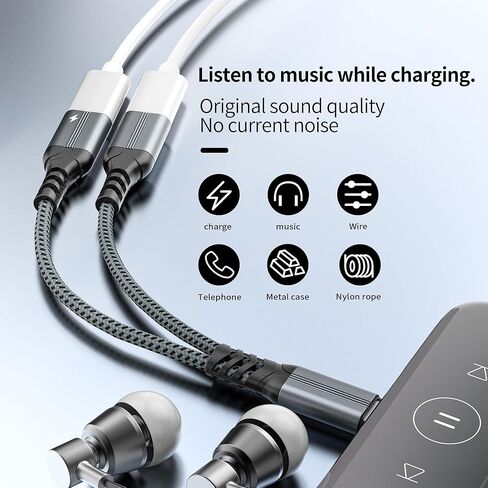 USB C Splitter(2 in 1)Type C Headphone Charger Cable Jack Adapter for Iphone 17 16 15 Pro Max Audio Dongle Dual Charging Aux Cord for Apple Fast Multi Port Car Headset for Ipad Compatible for Samsung in Saudi Arabia
