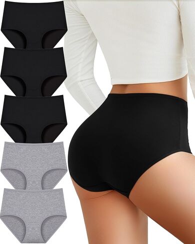 UNDER THE SEA Cotton Underwear for Women High Waisted Full Coverage Soft Briefs Plus Size Women's Panties XS-XXXL 5 Pack in Saudi Arabia