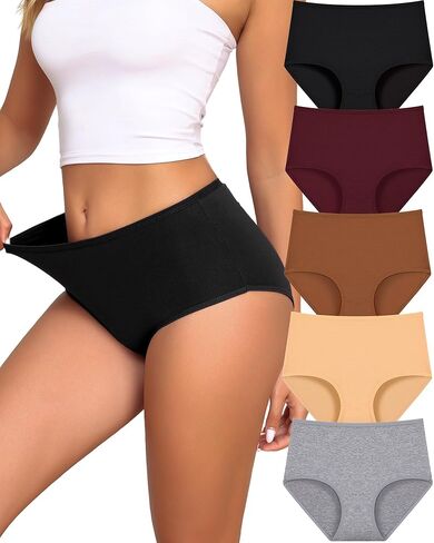 UNDER THE SEA Cotton Underwear for Women High Waisted Full Coverage Soft Briefs Plus Size Women's Panties XS-XXXL 5 Pack in Saudi Arabia