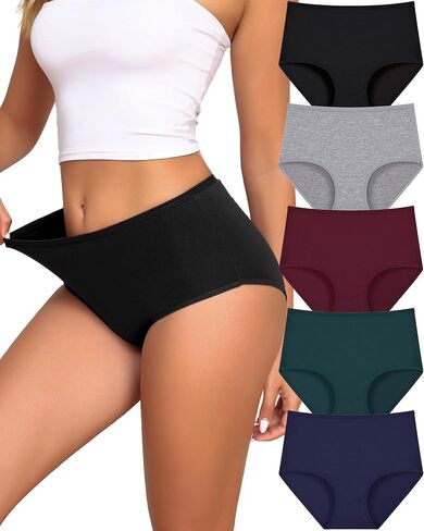 UNDER THE SEA Cotton Underwear for Women High Waisted Full Coverage Soft Briefs Plus Size Women's Panties XS-XXXL 5 Pack in Saudi Arabia