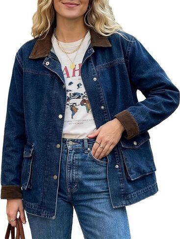 EMMIOL 025 Oversized Jean Jacket Women, Y2K Denim Fall Jackets Coat Vintage Trendy Relaxed Fit in Saudi Arabia