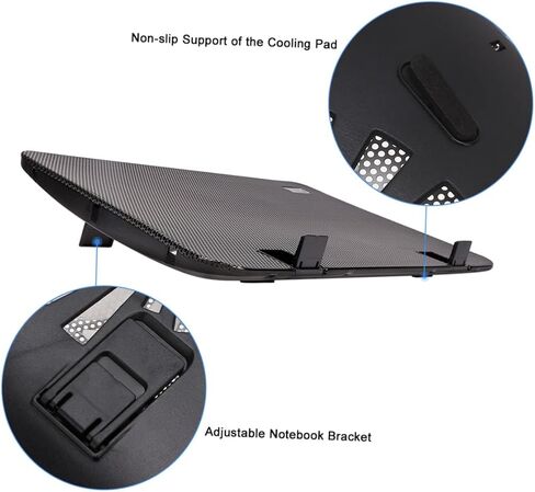 6 Inch Adjustable Laptop Holder Cooling Pad with High-Velocity Fan Notebook Cooling Support for Office and Gaming Black in Saudi Arabia