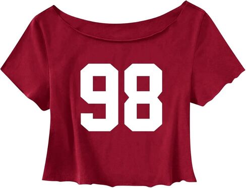 SOLY HUX Girl's Off The Shoulder Summer Crop Tops Number Graphic Short Sleeve Boat Neck Tee Shirts in Saudi Arabia