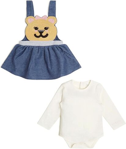 GUESS baby-girls Long Sleeve Jersey Cotton Bodysuit and Knit Denim Skirtall 2 Piece Set in Saudi Arabia