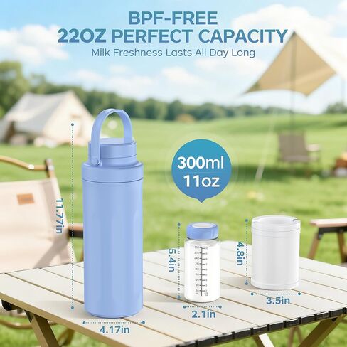 22oz Breast Milk Cooler Bottle for Outdoor, Breastmilk Cooler with 360° Total Cooling for 24 Hours & Leak-Proof Dual-Bottle for Breastfeeding，Larger Capacity Travel Breastmilk Chiller,Blue in Saudi Arabia