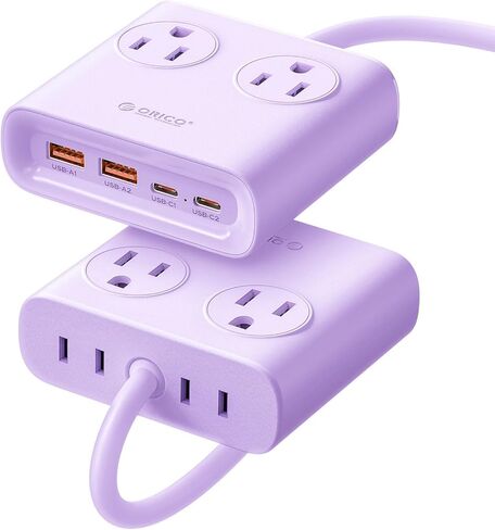 ORICO Power Brick، شريط طاقة 25 وات GaN، سلك تمديد 8 في 1 مع 4 منافذ تيار متردد ومنفذين USB-A ومنفذين USB-C، موسع منفذ بنفسجي مسطح بطول 5 أقدام للمنزل/النوم/السفر-PDC (قطعة واحدة) in Kuwait