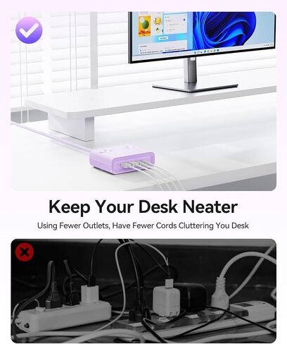 ORICO Power Brick، شريط طاقة 25 وات GaN، سلك تمديد 8 في 1 مع 4 منافذ تيار متردد ومنفذين USB-A ومنفذين USB-C، موسع منفذ بنفسجي مسطح بطول 5 أقدام للمنزل/النوم/السفر-PDC (قطعة واحدة) in Kuwait
