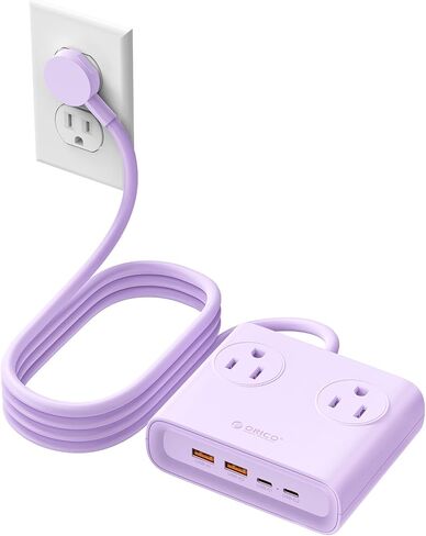 ORICO Power Brick، شريط طاقة 25 وات GaN، سلك تمديد 8 في 1 مع 4 منافذ تيار متردد ومنفذين USB-A ومنفذين USB-C، موسع منفذ بنفسجي مسطح بطول 5 أقدام للمنزل/النوم/السفر-PDC (قطعة واحدة) in Kuwait