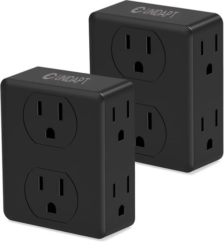 Multi Plug Outlet Splitter, Unidapt Multiple Outlets Extender Adapter with 6 AC Sockets, Side Splitter Box, Wall Power Plug Expander for Home Hotel Office Dorm Essentials, 2-Pack (Black) in Kuwait