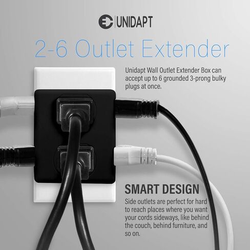Multi Plug Outlet Splitter, Unidapt Multiple Outlets Extender Adapter with 6 AC Sockets, Side Splitter Box, Wall Power Plug Expander for Home Hotel Office Dorm Essentials, 2-Pack (Black) in Kuwait