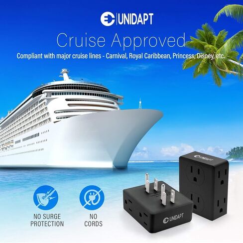 Multi Plug Outlet Splitter, Unidapt Multiple Outlets Extender Adapter with 6 AC Sockets, Side Splitter Box, Wall Power Plug Expander for Home Hotel Office Dorm Essentials, 2-Pack (Black) in Kuwait
