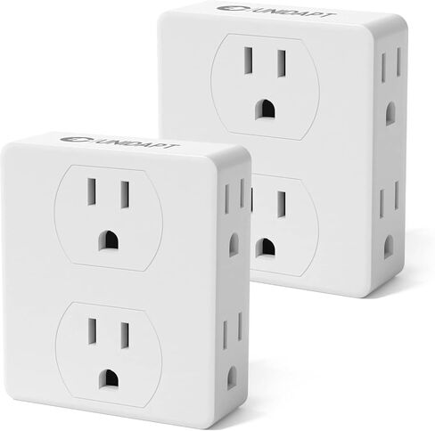 Multi Plug Outlet Splitter, Unidapt Multiple Outlets Extender Adapter with 6 AC Sockets, Side Splitter Box, Wall Power Plug Expander for Home Hotel Office Dorm Essentials, 2-Pack (Black) in Kuwait