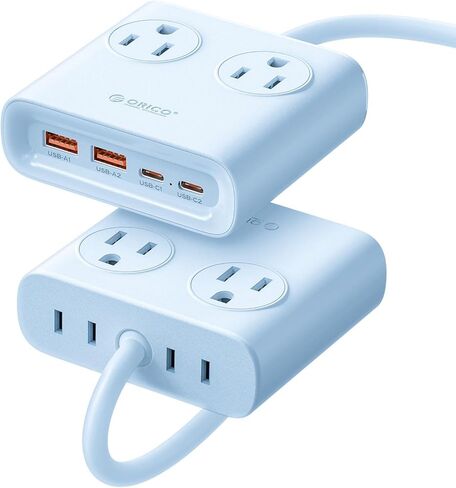 ORICO Power Brick، شريط طاقة 25 وات GaN، سلك تمديد 8 في 1 مع 4 منافذ تيار متردد ومنفذين USB-A ومنفذين USB-C، موسع منفذ بنفسجي مسطح بطول 5 أقدام للمنزل/النوم/السفر-PDC (قطعة واحدة) in Kuwait