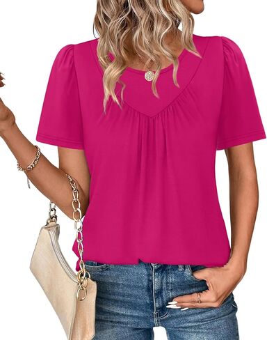 WIHOLL Womens Summer Tops Trendy Short Sleeve T Shirts Pleated Crewneck Tees Blouses Dressy Casual Outfits Fashion Clothing in Saudi Arabia