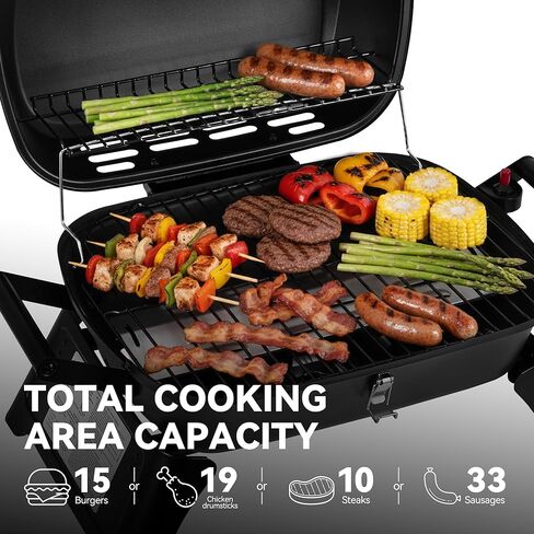 GT2007 Portable Tabletop Gas Grill, 12,000 BTU Output for Outdoor Camping, Foldable Legs, Piezo Ignition, Built-in Thermometer, for Tailgates and Camping Trips, Black in Saudi Arabia